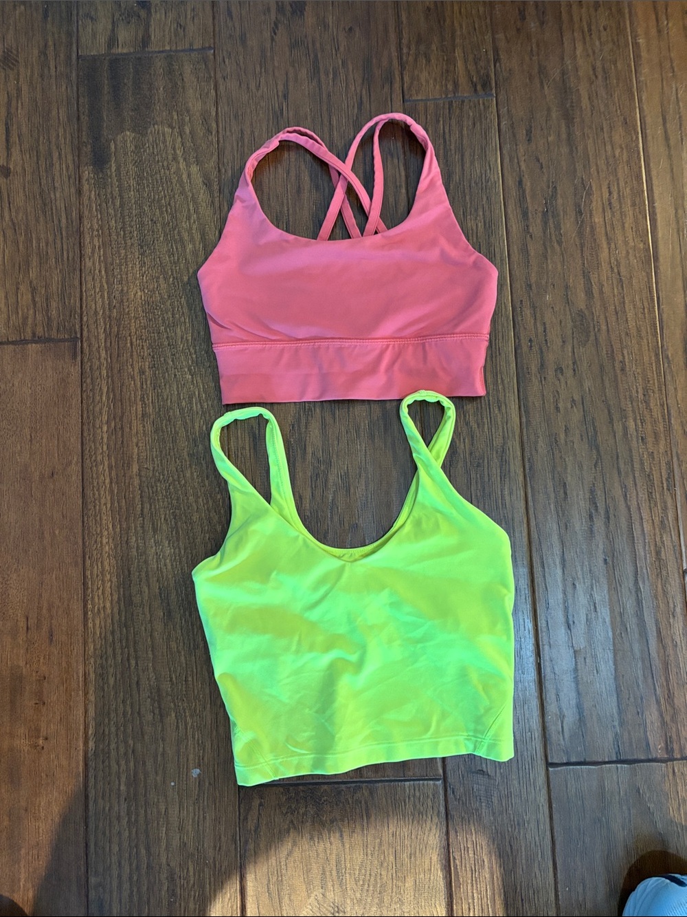 lululemon athletica Pink & Neon yellow Sports Bras/tops Duo. EUC. Size 4